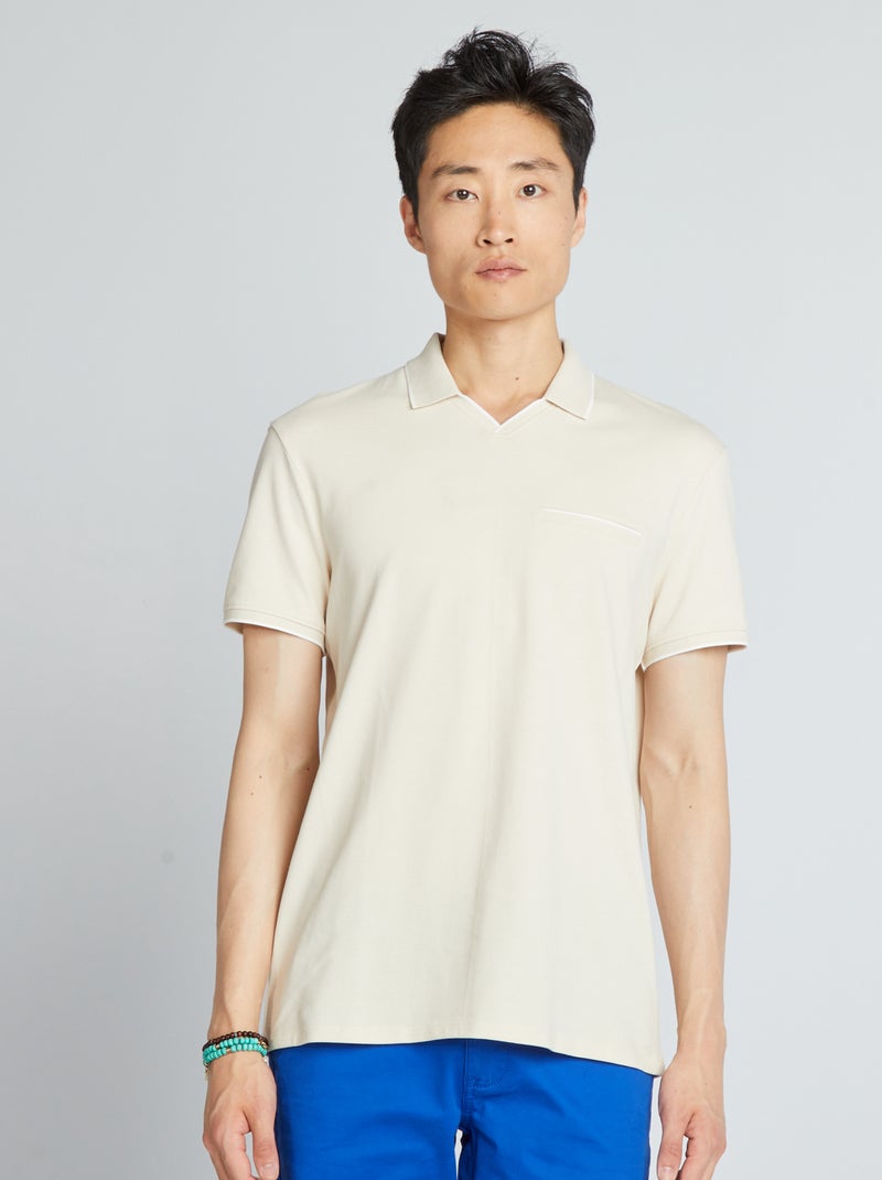 Polo con cuello de pico de piqué de algodón beige - Kiabi