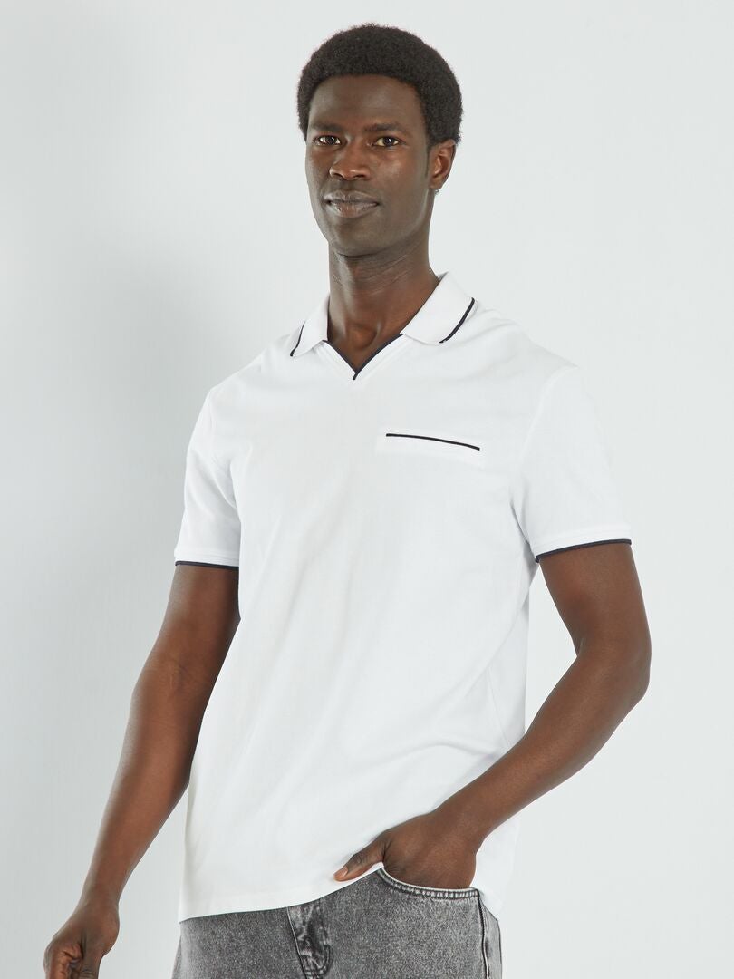 Polo con cuello de pico de piqué de algodón Blanco - Kiabi