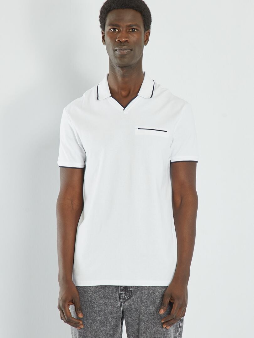 Polo con cuello de pico de piqué de algodón Blanco - Kiabi