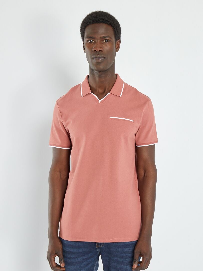 Polo con cuello de pico de piqué de algodón ROSA - Kiabi