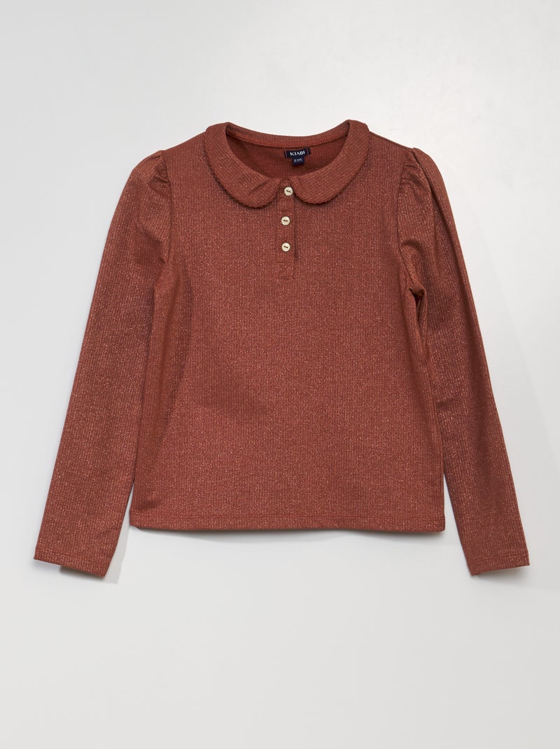 Polo con hilos brillantes MARRON - Kiabi