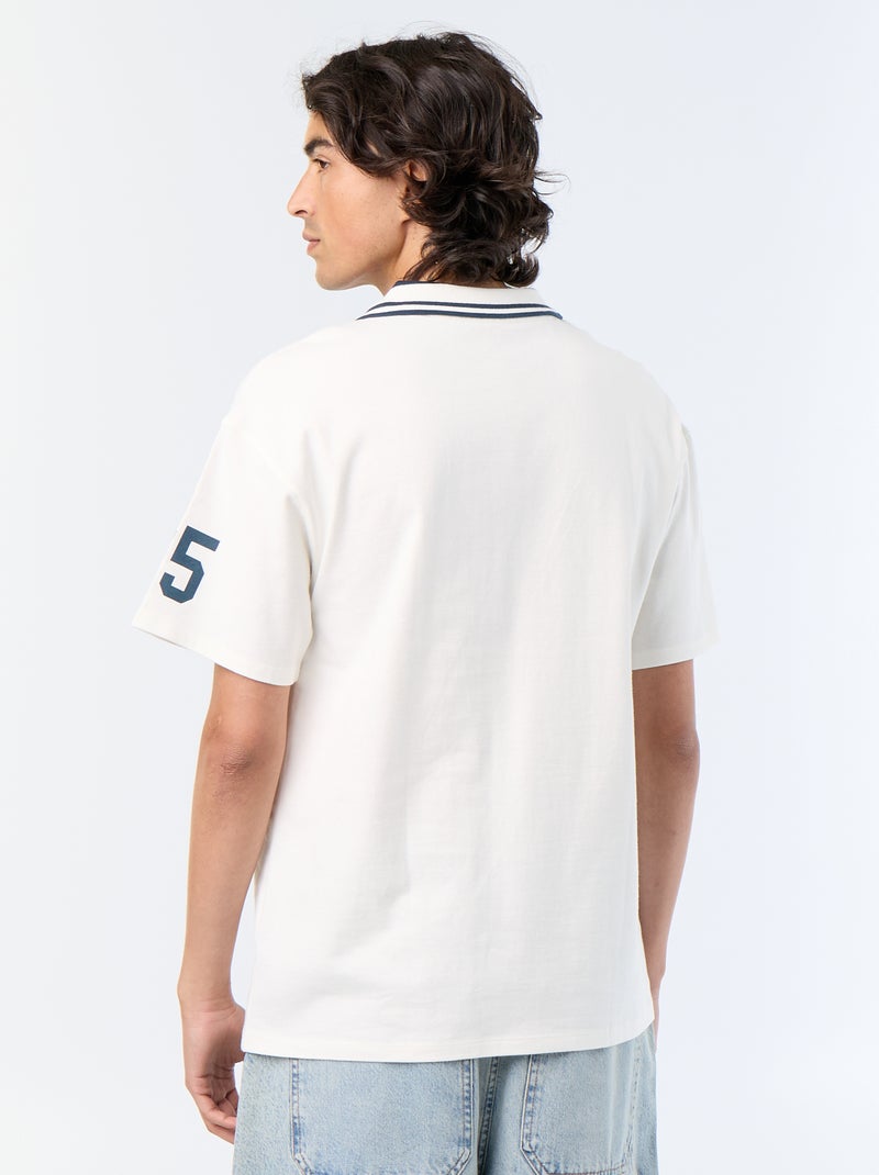 Polo con inscripciones bordadas de manga corta Blanco - Kiabi