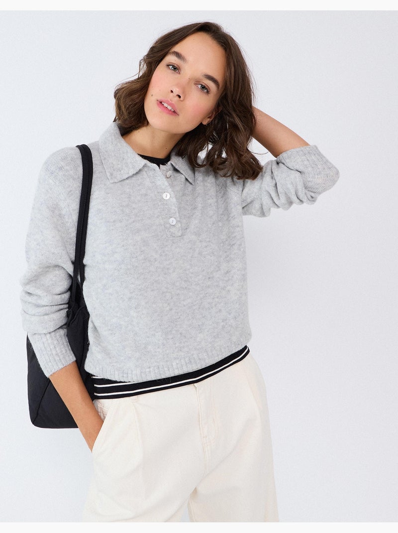 Polo con mezcla de lana y alpaca, mo fashion Gris - Kiabi