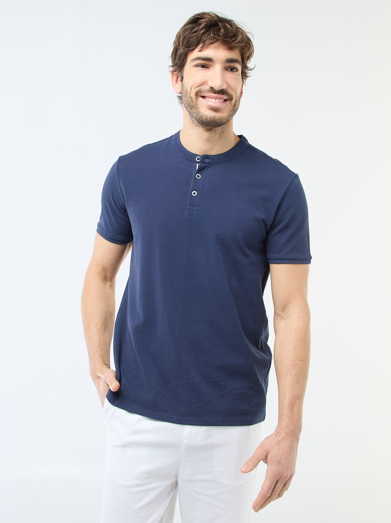 Polo cuello mao Azul - Kiabi