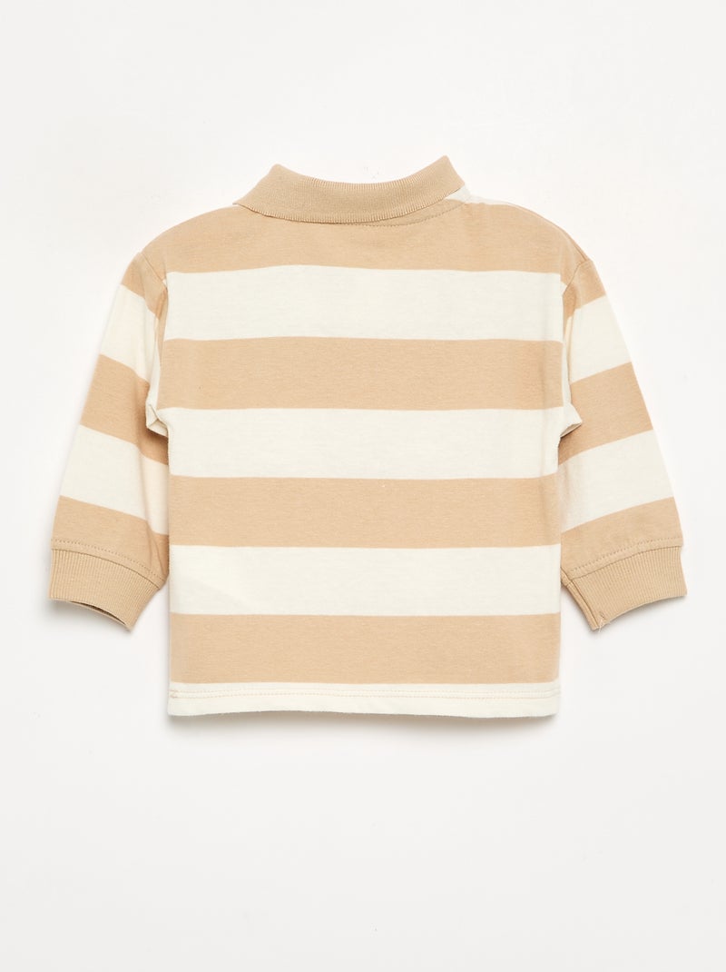 Polo de algodón a rayas Beige - Kiabi