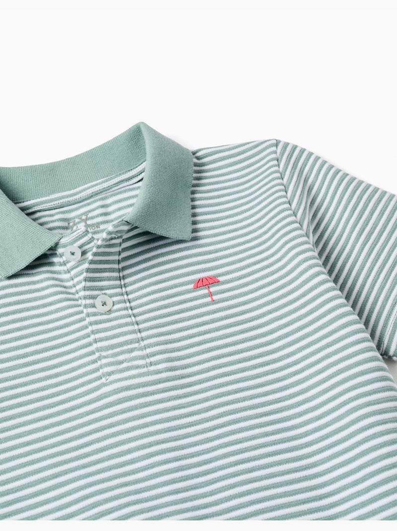 Polo de algodón a rayas con estampado Verde claro - Kiabi