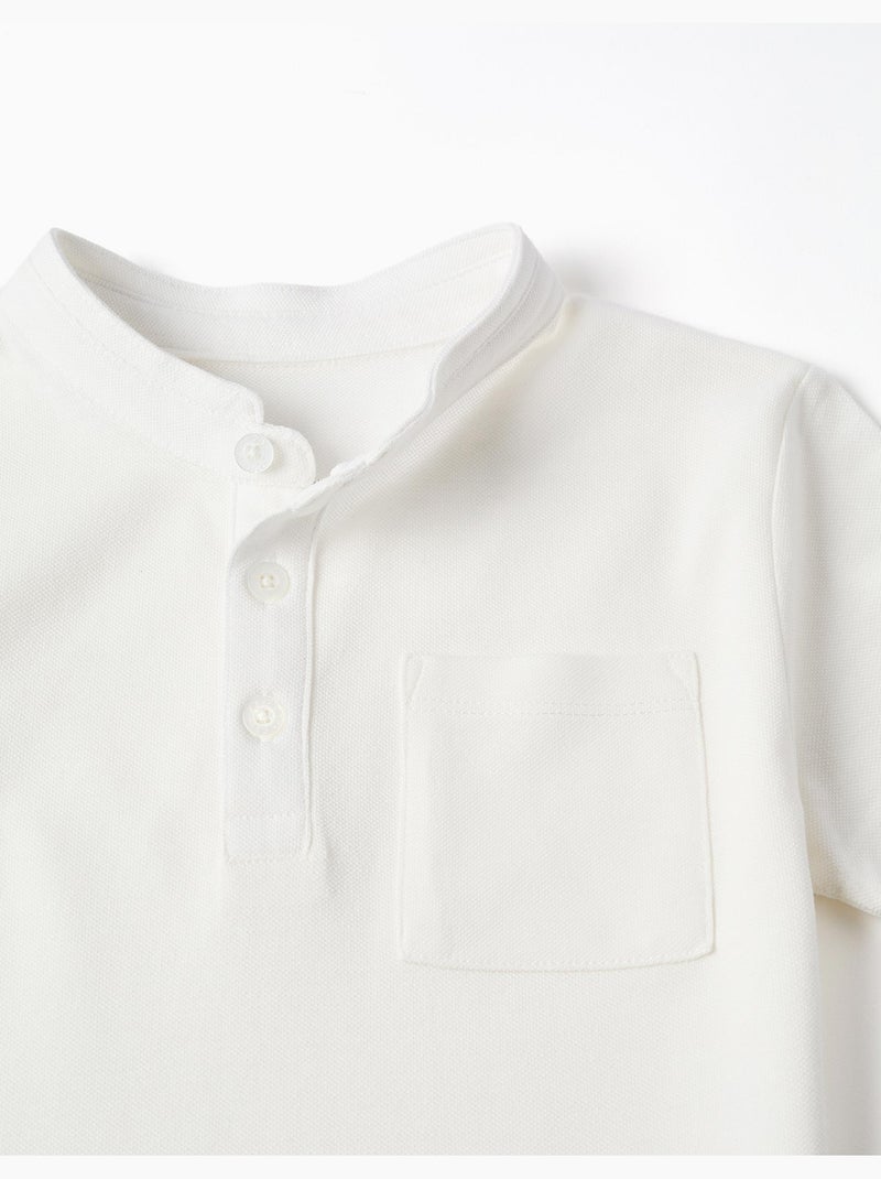 Polo de algodón con cuello mao y bolsillo Blanco - Kiabi
