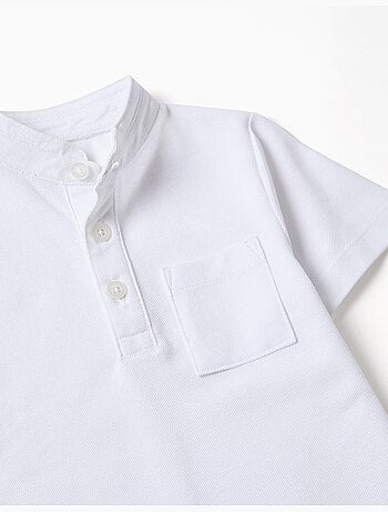 Polo de algodón con cuello mao y bolsillo
