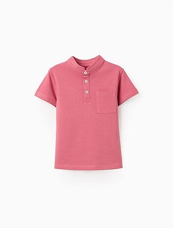 Polo de algodón con cuello mao y bolsillo