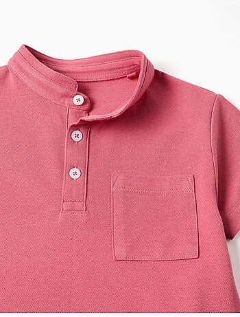 Polo de algodón con cuello mao y bolsillo