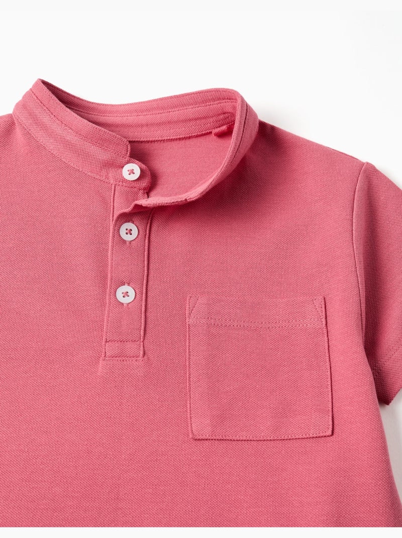 Polo de algodón con cuello mao y bolsillo Rosa oscuro - Kiabi