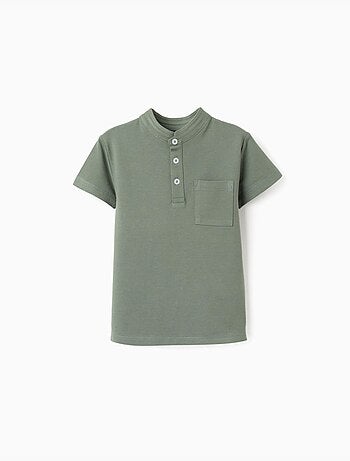 Polo de algodón con cuello mao y bolsillo