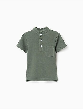 Polo de algodón con cuello mao y bolsillo