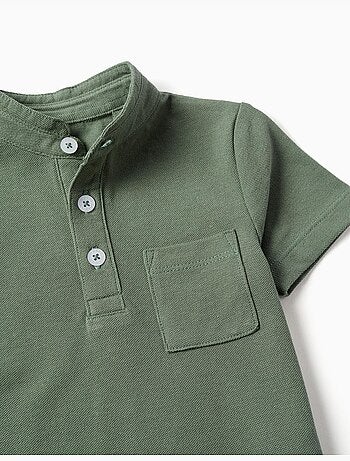 Polo de algodón con cuello mao y bolsillo