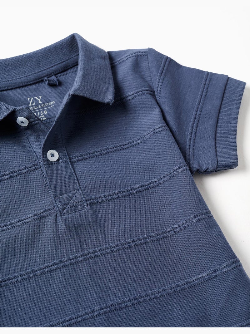 Polo de algodón con líneas en relieve B&S Azul Azul - Kiabi