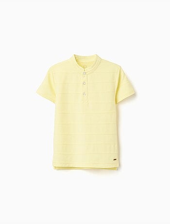 Polo de algodón con líneas en relieve y cuello mao
