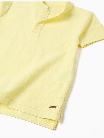 Polo de algodón con líneas en relieve y cuello mao
