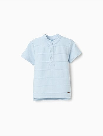 Polo de algodón con líneas en relieve y cuello mao