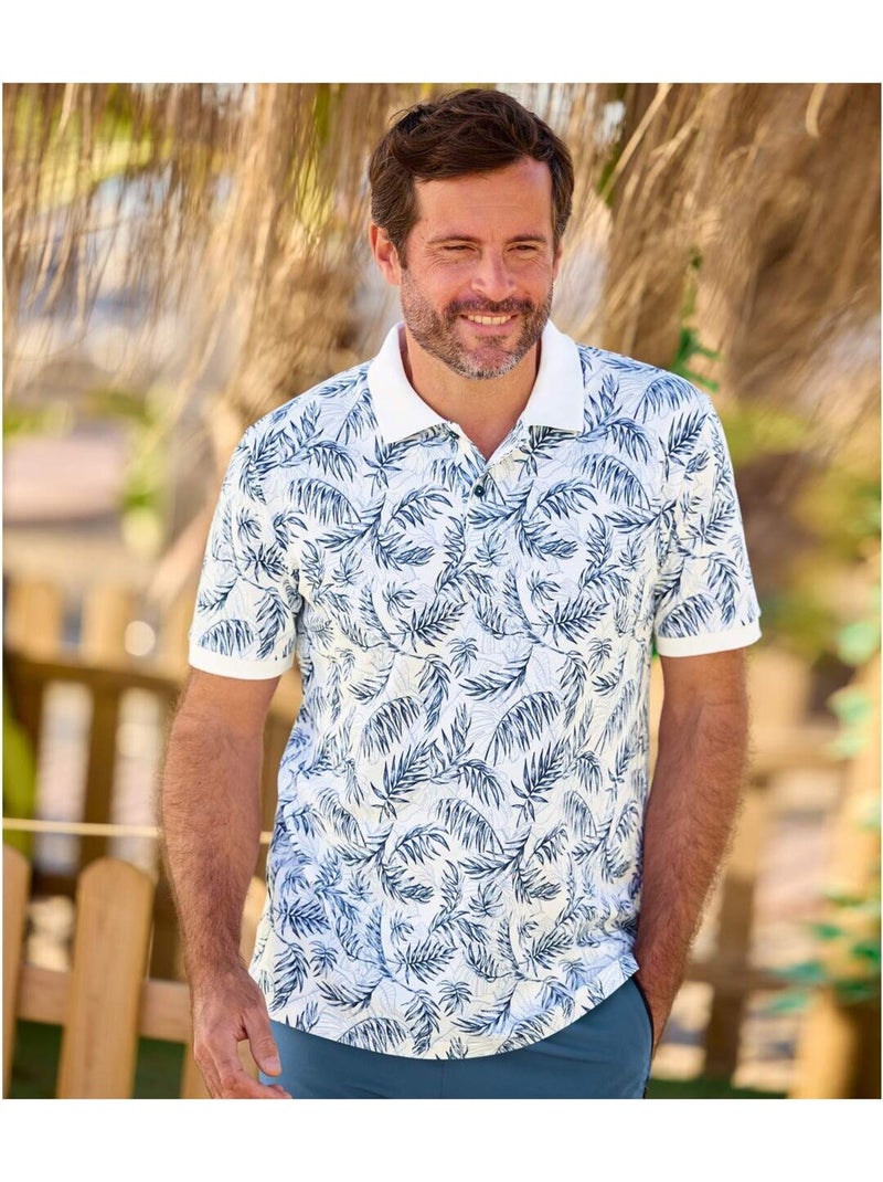 Polo de algodón de punto piqué de manga corta south island Blanco Azul - Kiabi