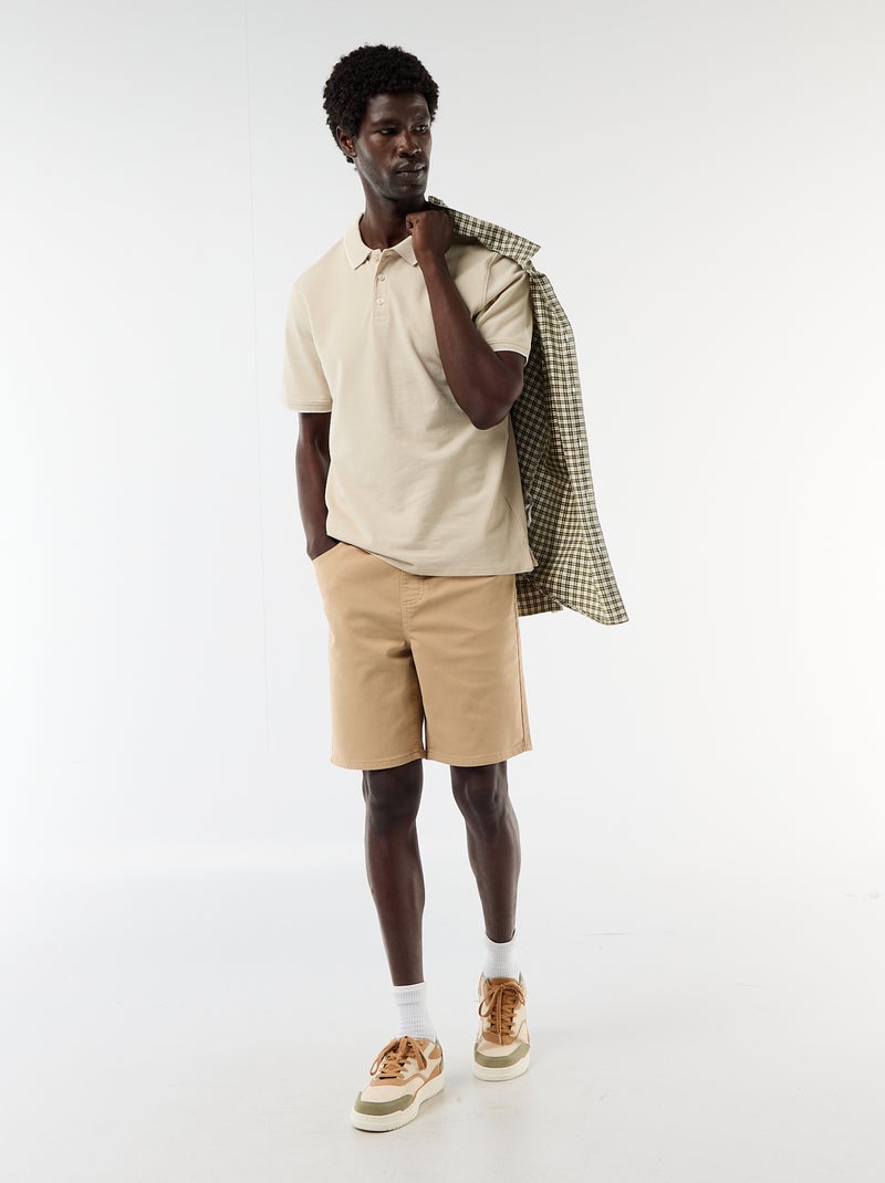 Polo de algodón liso para hombre con cuello polo Beige - Kiabi