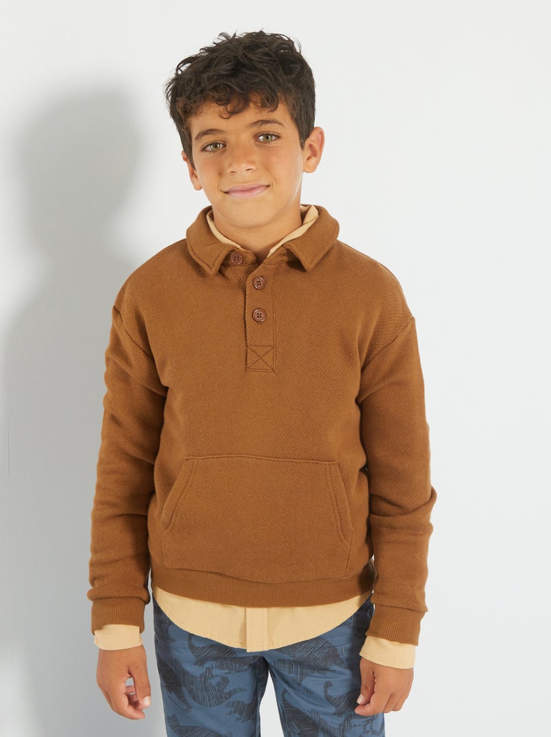 Polo de felpa con bolsillo canguro NARANJA - Kiabi