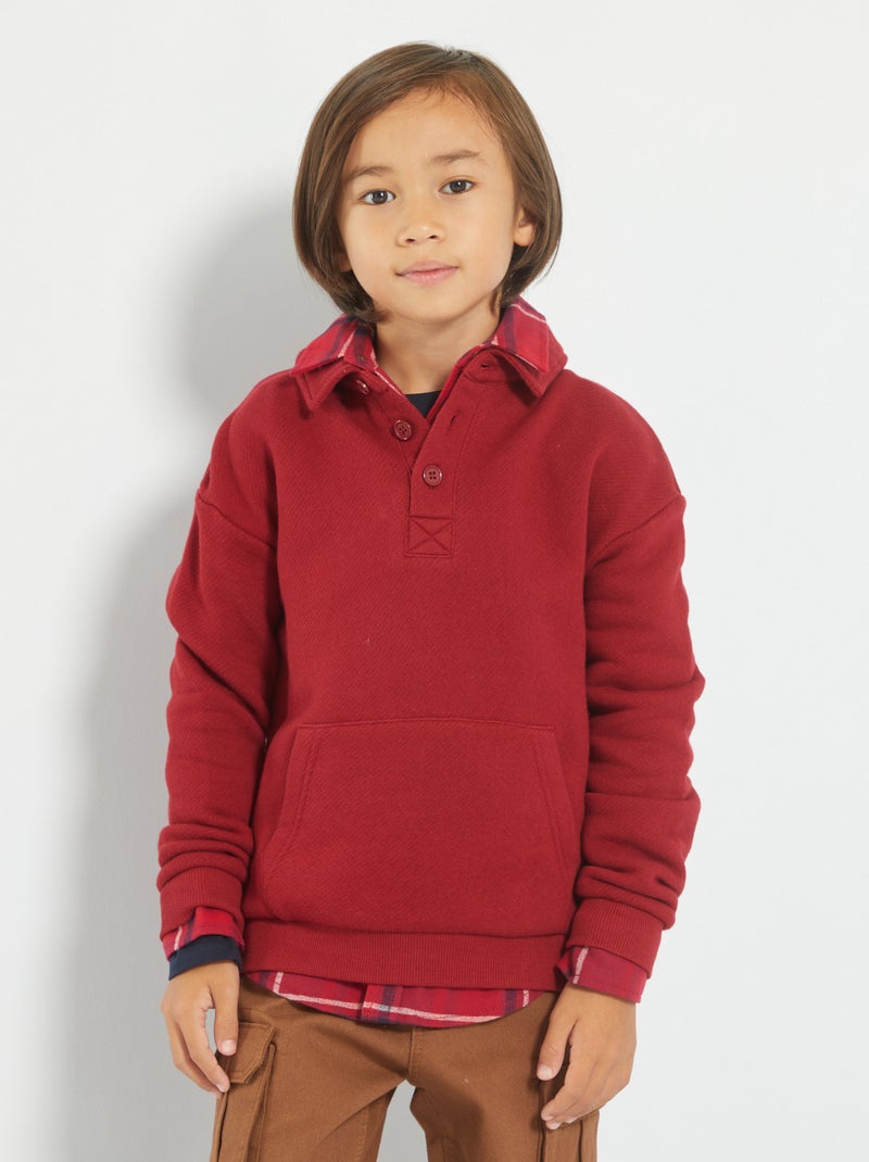 Polo de felpa con bolsillo canguro rojo burdeos - Kiabi