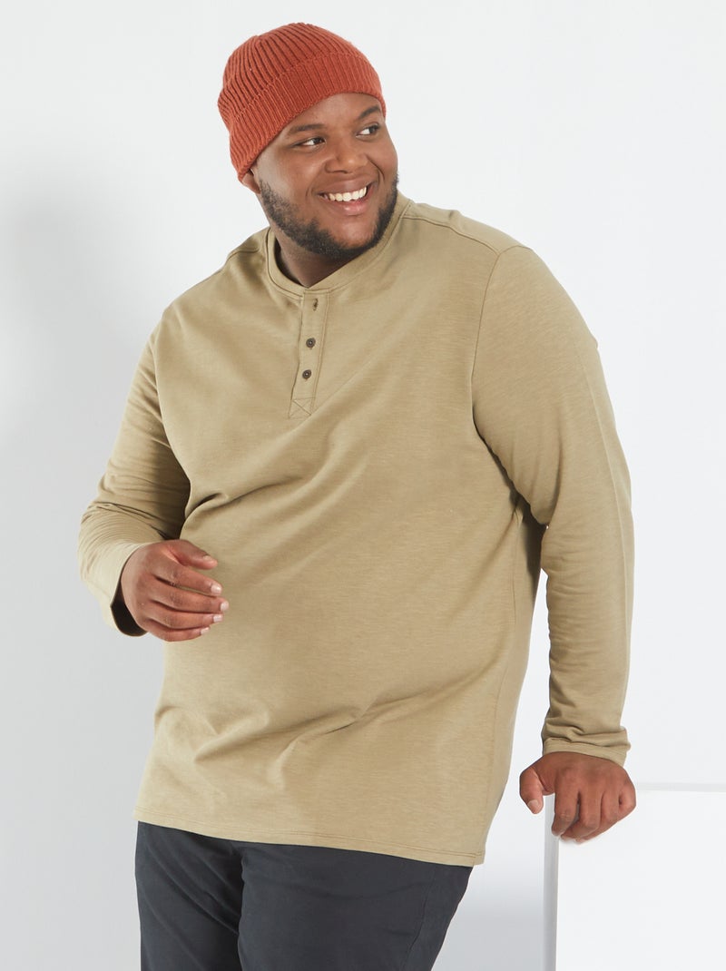 Polo de felpa con cuello mao caqui - Kiabi