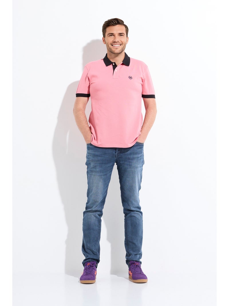 Polo de hombre con cuello y mangas en contraste. - AFIBEL Rosa claro - Kiabi