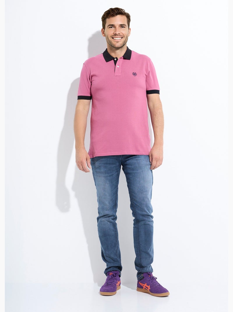 Polo de hombre con cuello y mangas en contraste. - AFIBEL Rosa oscuro - Kiabi