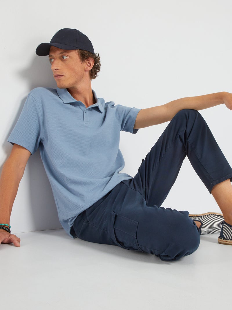 Polo de jacquard liso azul denim - Kiabi