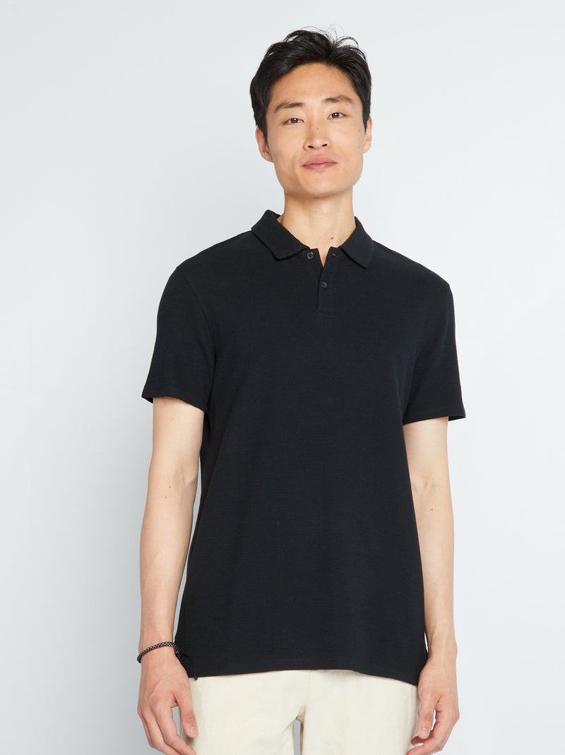 Polo de jacquard liso Negro - Kiabi