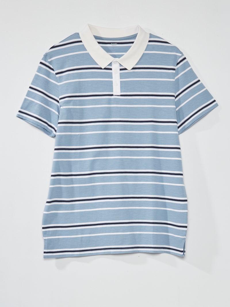 Polo de manga corta a rayas azul denim - Kiabi