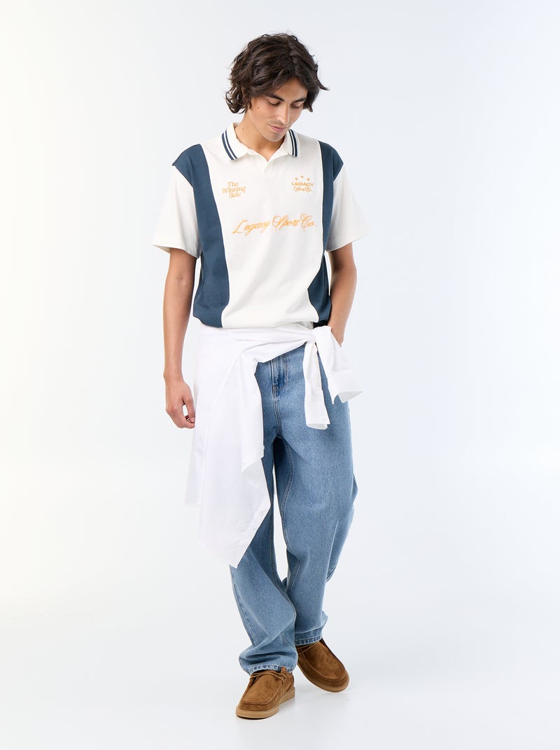 Polo de manga corta con bordados Blanco - Kiabi