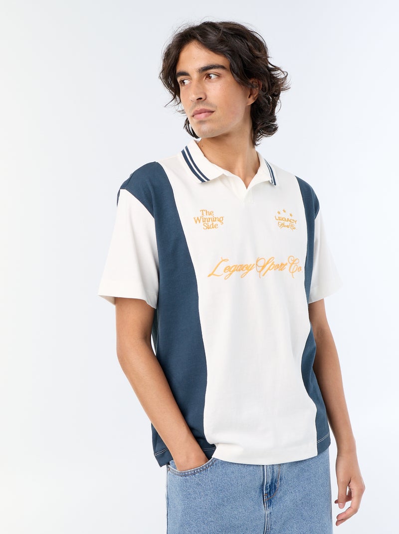 Polo de manga corta con bordados Blanco - Kiabi