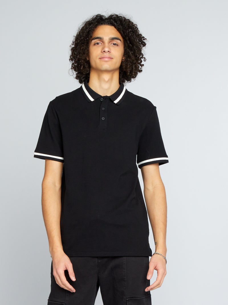 Polo de manga corta con contrastes negro - Kiabi