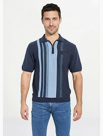 Polo de manga corta con cremallera y rayas jacquard - Afibel