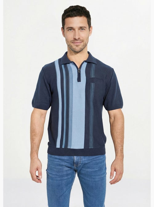 Polo de manga corta con cremallera y rayas jacquard - Afibel - Kiabi