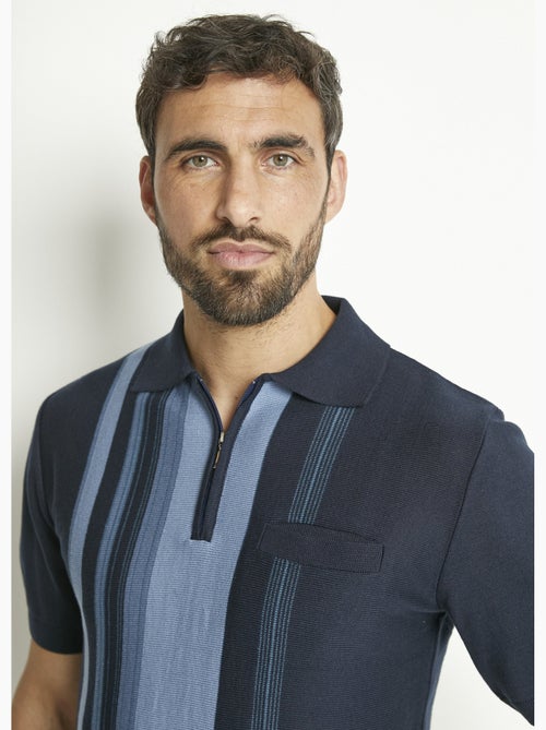 Polo de manga corta con cremallera y rayas jacquard - Afibel - Kiabi