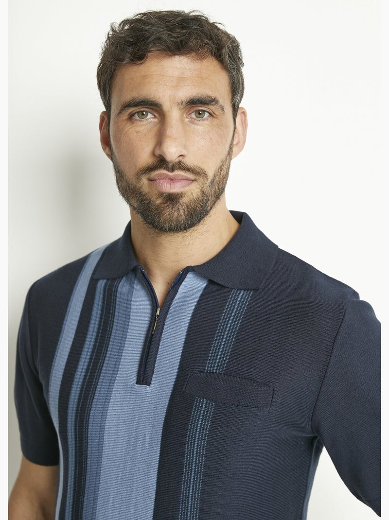 Polo de manga corta con cremallera y rayas jacquard - Afibel Azul marino - Kiabi
