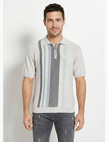 Polo de manga corta con cremallera y rayas jacquard - Afibel