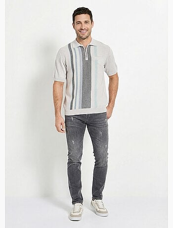 Polo de manga corta con cremallera y rayas jacquard - Afibel