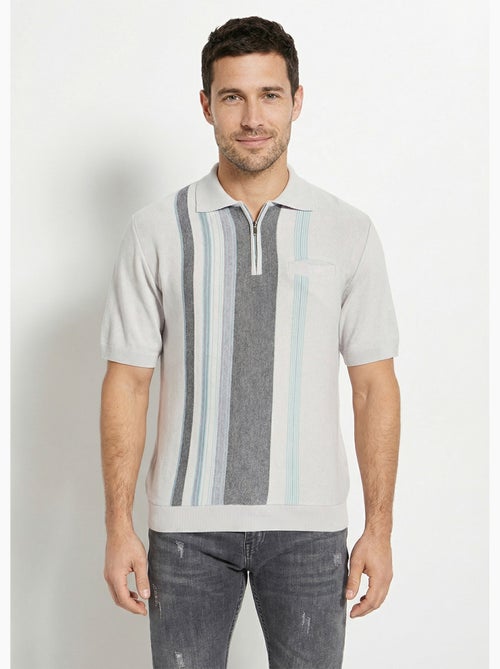 Polo de manga corta con cremallera y rayas jacquard - Afibel - Kiabi