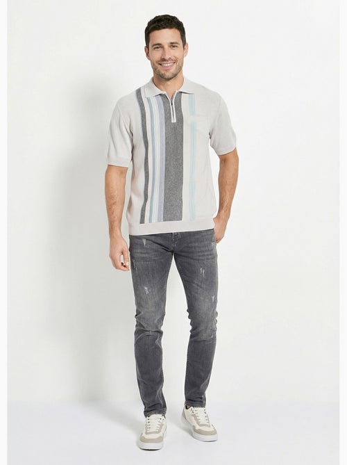 Polo de manga corta con cremallera y rayas jacquard - Afibel - Kiabi