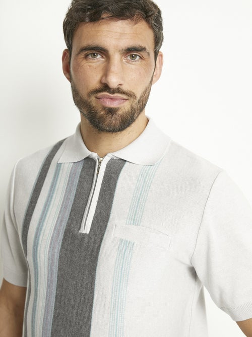 Polo de manga corta con cremallera y rayas jacquard - Afibel - Kiabi