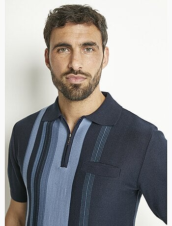 Polo de manga corta con cremallera y rayas jacquard