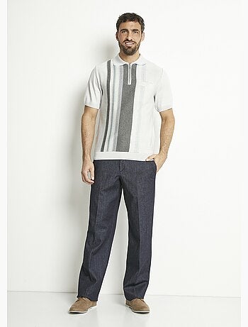 Polo de manga corta con cremallera y rayas jacquard