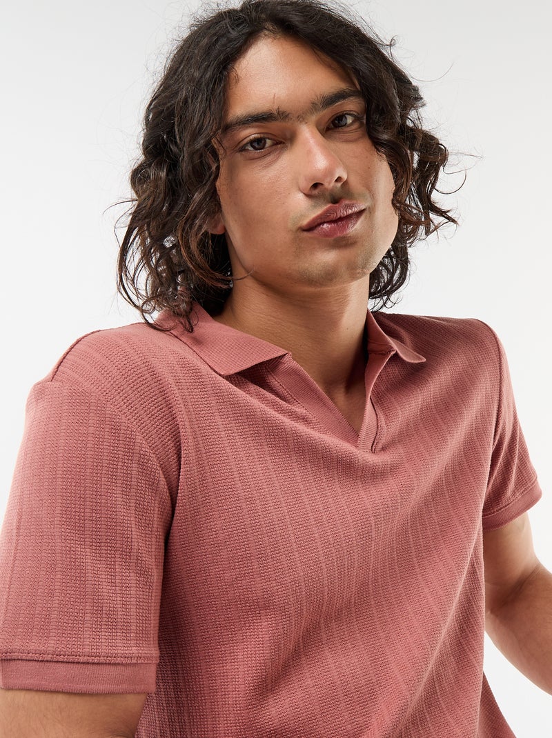 Polo de manga corta con tejido de nido de abeja Rosa - Kiabi