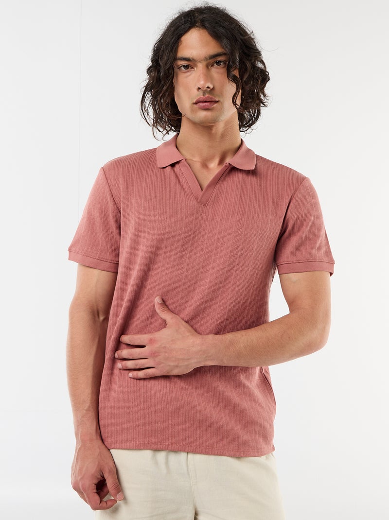 Polo de manga corta con tejido de nido de abeja Rosa - Kiabi