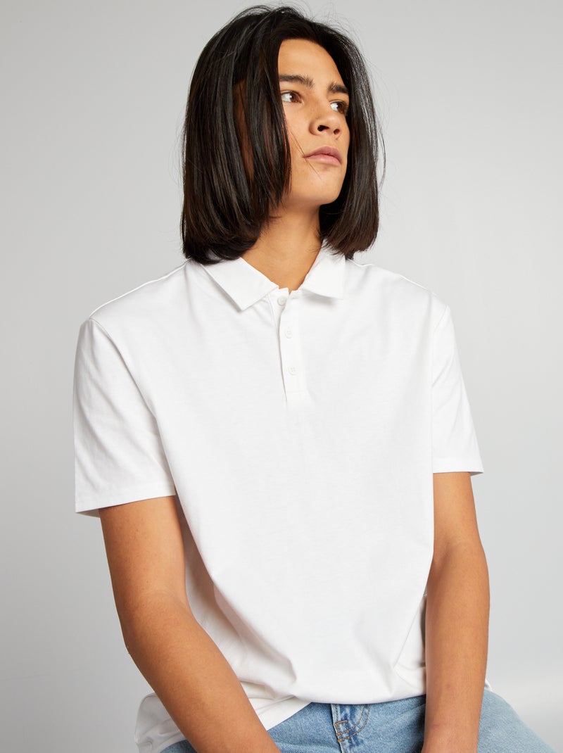 Polo de manga corta de algodón blanco - Kiabi