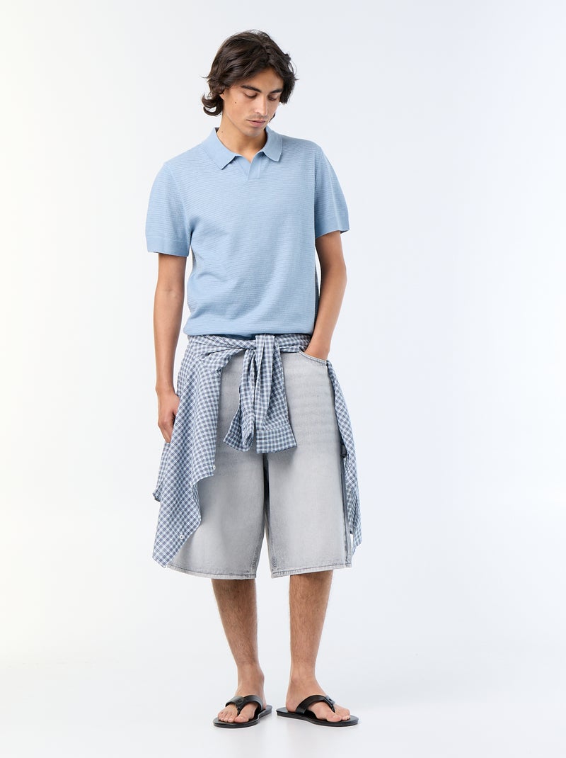 Polo de manga corta de punto calado Azul - Kiabi